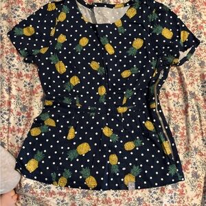 Jaanuu Navy Pineapple peplum scrub top